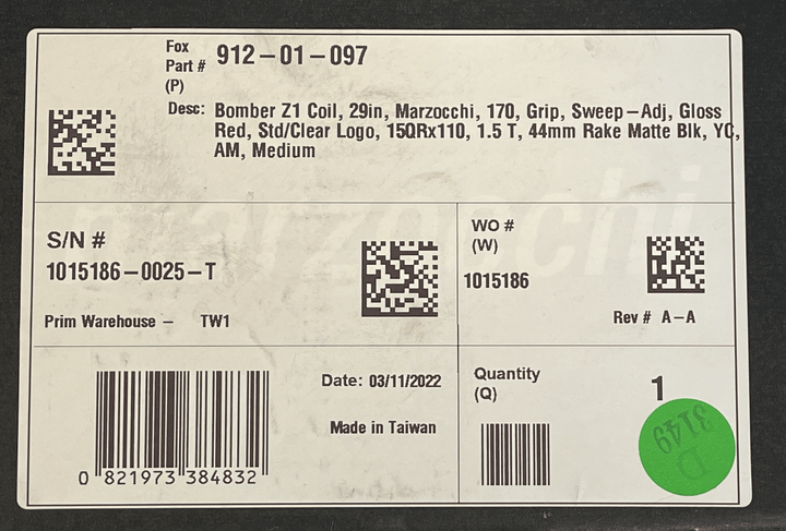 Marzocchi Bomber Z1 Coil 170 SHOP EXHIBIT, NO OEM, BRAND NEW! - Flow Suspension - 912 - 01 - 079